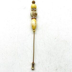 Vintage Beaded Stick Pin with Cream and Gold Accents